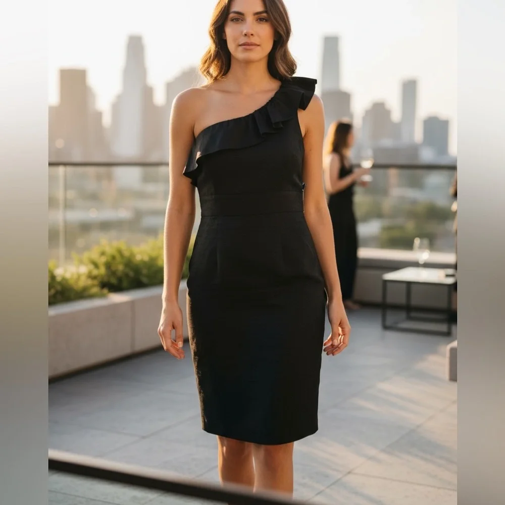 London Times | One Shoulder Dress - Black - NWT - Picture 1 of 14